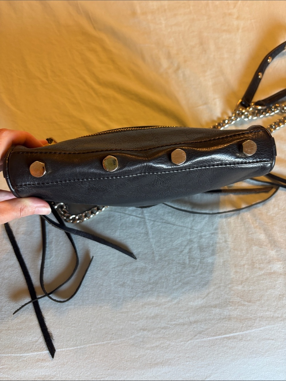 Rebecca Minkoff 3 zipper Black Leather Crossbody Bag with Gold Hardware - Picture 5 of 7